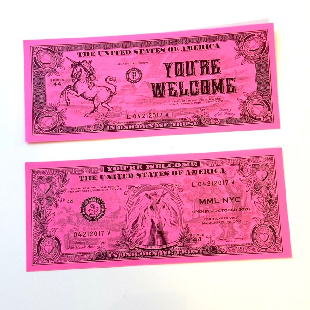 Magic Mike Live NYC Valentine Pink Unicorn Bills - Event Souvenir - Lot of (6)